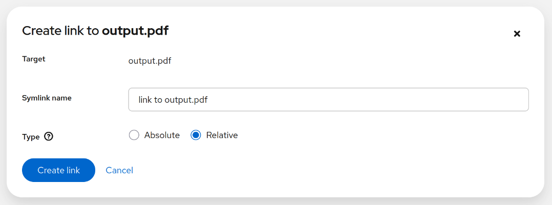 screenshot of symlink creation support