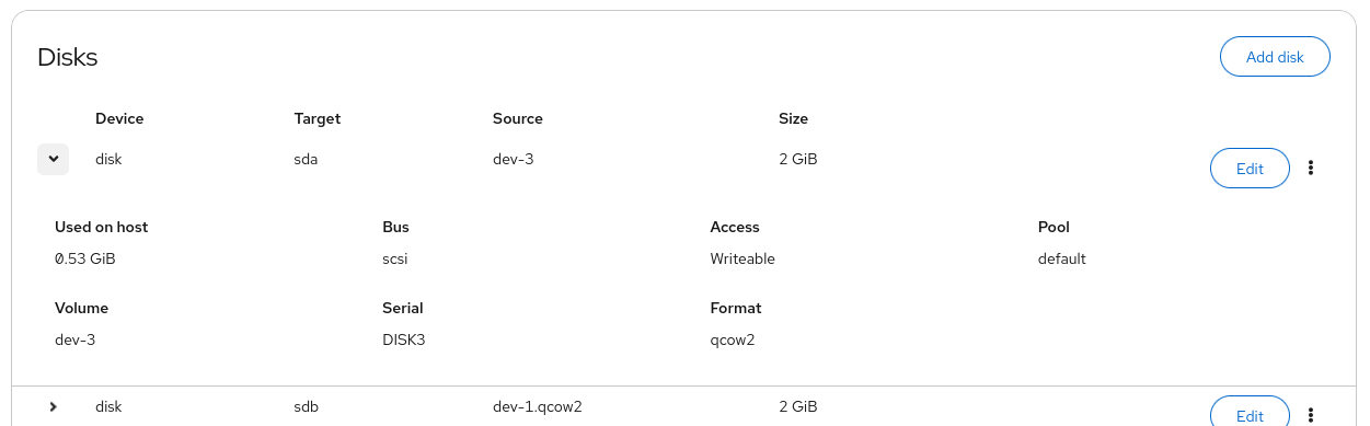 screenshot of disks table expanded